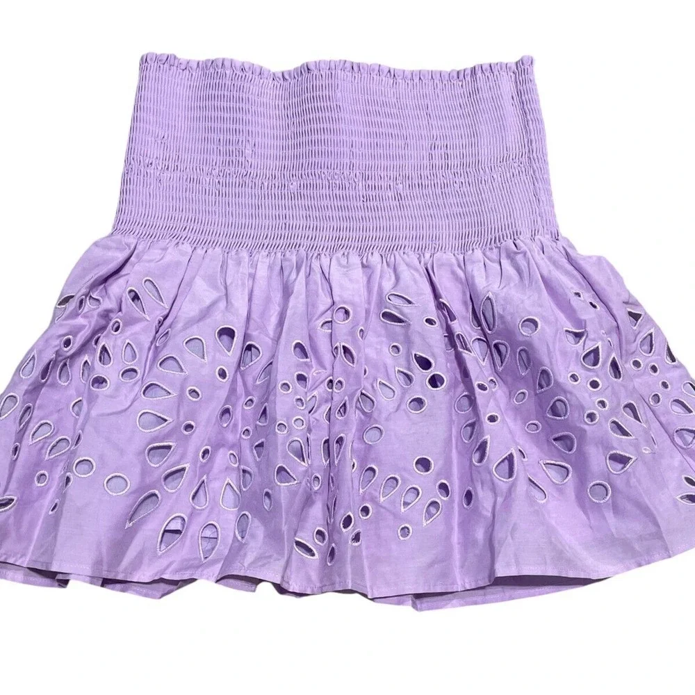 Thakoon Womens Eyelet Lilac Smocked Waist Mini Skirt Pull On Lined Size 6 $295